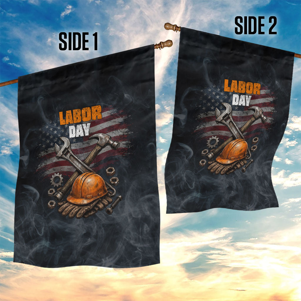 Labor Day Garden Flag Strong Hands Build Nations Patriotic Grunge Tools