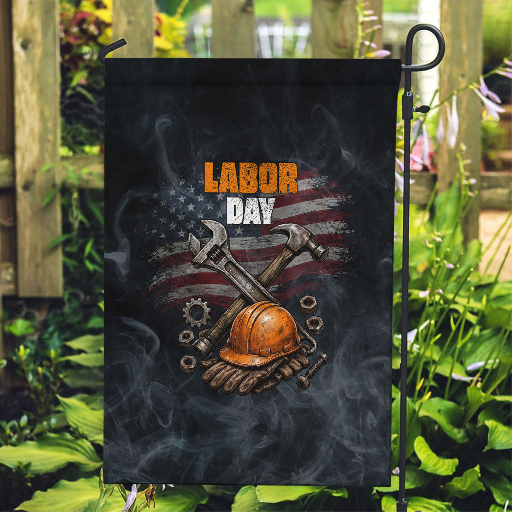 Labor Day Garden Flag Strong Hands Build Nations Patriotic Grunge Tools