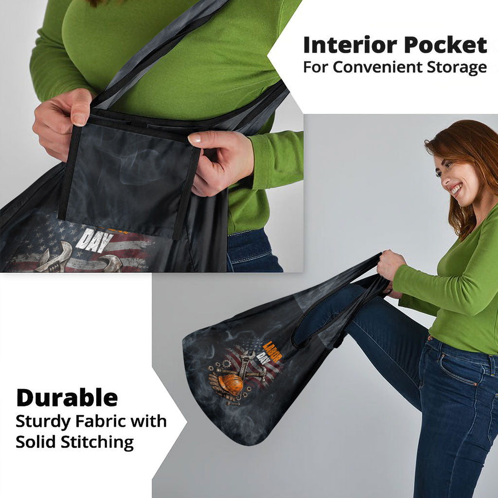 Labor Day Grocery Bag Strong Hands Build Nations Patriotic Grunge Tools