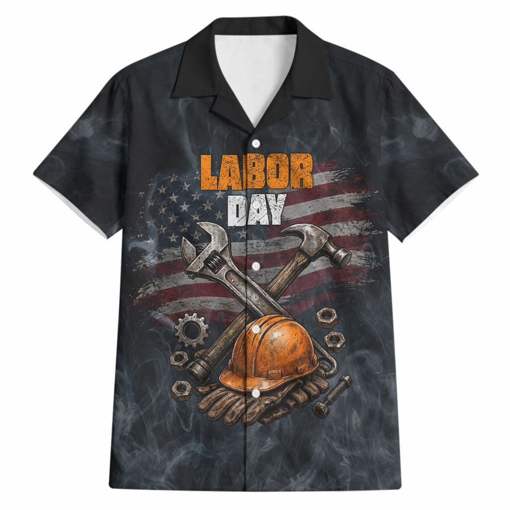 Labor Day Hawaiian Shirt Strong Hands Build Nations Patriotic Grunge Tools