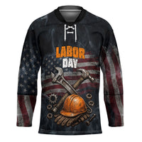 Labor Day Hockey Jersey Strong Hands Build Nations Patriotic Grunge Tools