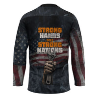 Labor Day Hockey Jersey Strong Hands Build Nations Patriotic Grunge Tools