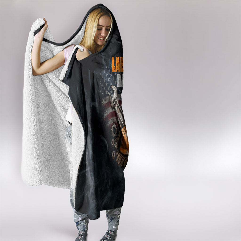 Labor Day Hooded Blanket Strong Hands Build Nations Patriotic Grunge Tools