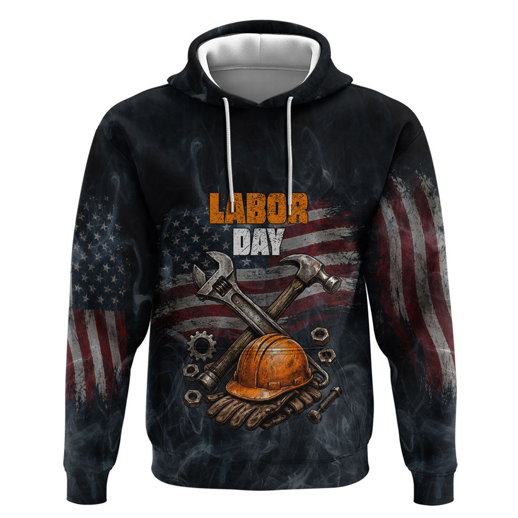 Labor Day Hoodie Strong Hands Build Nations Patriotic Grunge Tools