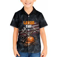 Labor Day Kid Hawaiian Shirt Strong Hands Build Nations Patriotic Grunge Tools