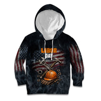 Labor Day Kid Hoodie Strong Hands Build Nations Patriotic Grunge Tools