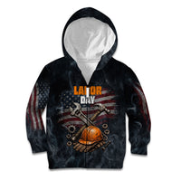 Labor Day Kid Hoodie Strong Hands Build Nations Patriotic Grunge Tools