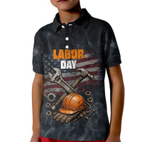 Labor Day Kid Polo Shirt Strong Hands Build Nations Patriotic Grunge Tools