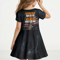 Labor Day Kid Short Sleeve Dress Strong Hands Build Nations Patriotic Grunge Tools