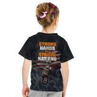 Labor Day Kid T Shirt Strong Hands Build Nations Patriotic Grunge Tools