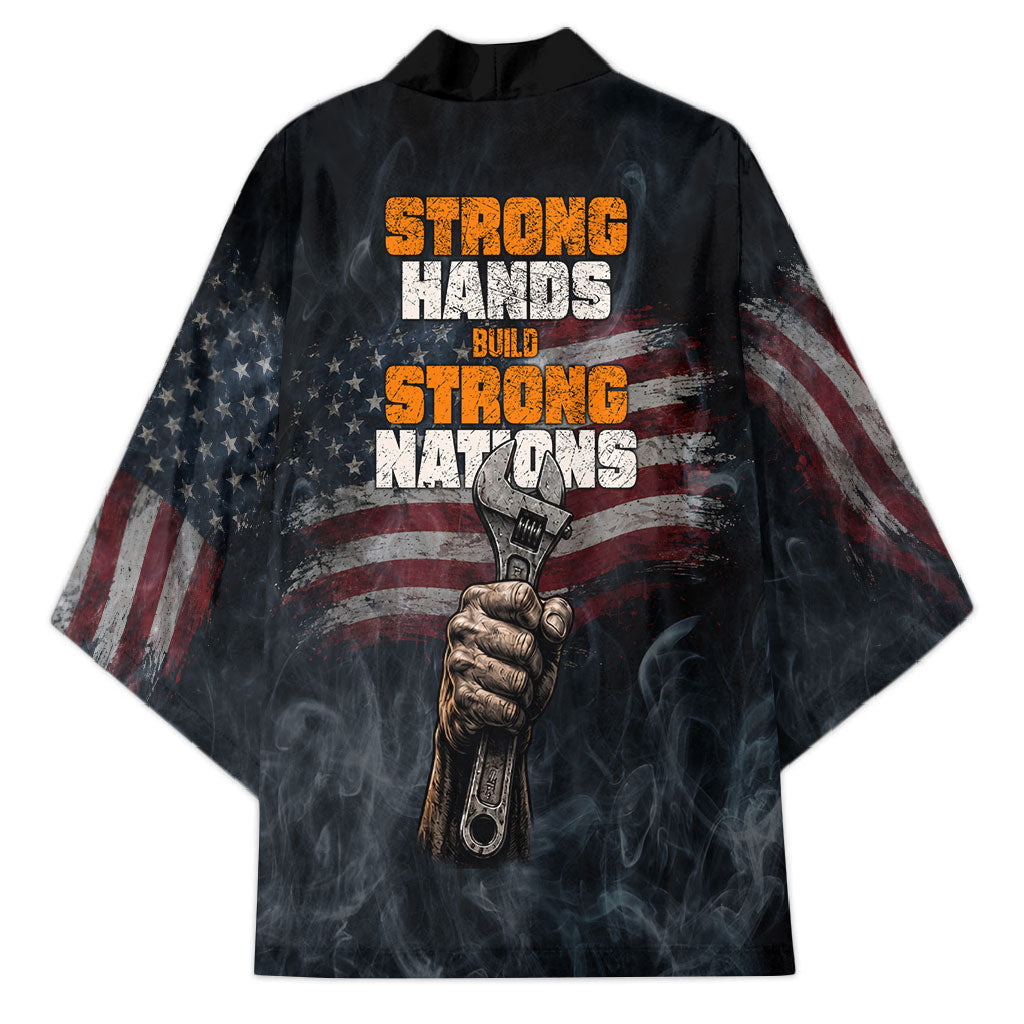 Labor Day Kimono Strong Hands Build Nations Patriotic Grunge Tools