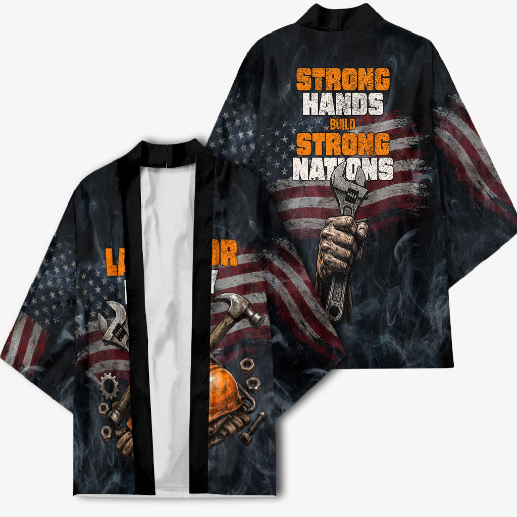 Labor Day Kimono Strong Hands Build Nations Patriotic Grunge Tools