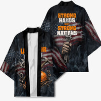 Labor Day Kimono Strong Hands Build Nations Patriotic Grunge Tools