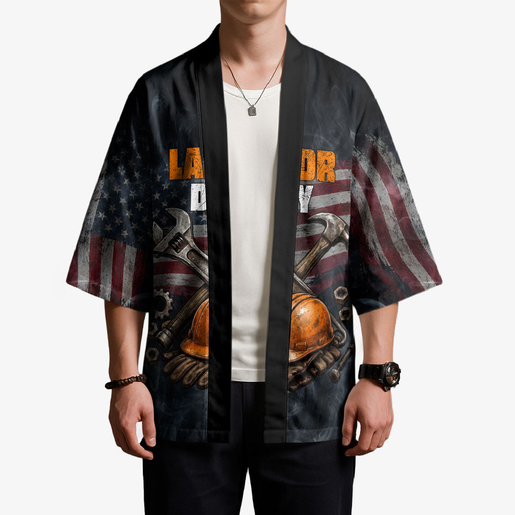 Labor Day Kimono Strong Hands Build Nations Patriotic Grunge Tools