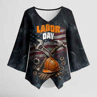 Labor Day Kimono Sleeve Blouse Strong Hands Build Nations Patriotic Grunge Tools