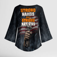 Labor Day Kimono Sleeve Blouse Strong Hands Build Nations Patriotic Grunge Tools