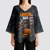 Labor Day Kimono Sleeve Blouse Strong Hands Build Nations Patriotic Grunge Tools