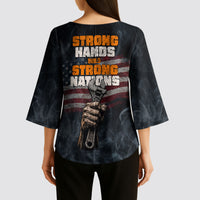 Labor Day Kimono Sleeve Blouse Strong Hands Build Nations Patriotic Grunge Tools