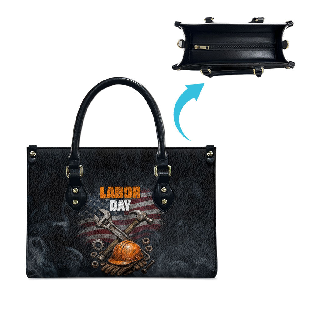 Labor Day Leather Bag Strong Hands Build Nations Patriotic Grunge Tools