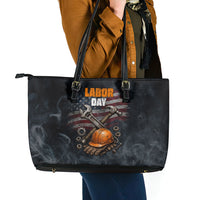 Labor Day Leather Tote Bag Strong Hands Build Nations Patriotic Grunge Tools