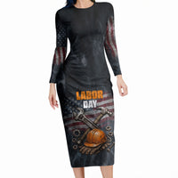Labor Day Long Sleeve Bodycon Dress Strong Hands Build Nations Patriotic Grunge Tools
