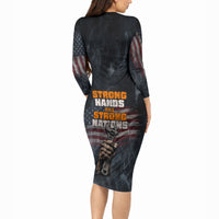 Labor Day Long Sleeve Bodycon Dress Strong Hands Build Nations Patriotic Grunge Tools