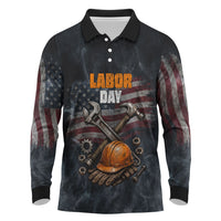 Labor Day Long Sleeve Polo Shirt Strong Hands Build Nations Patriotic Grunge Tools