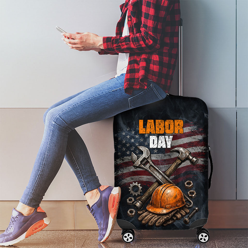 Labor Day Luggage Cover Strong Hands Build Nations Patriotic Grunge Tools