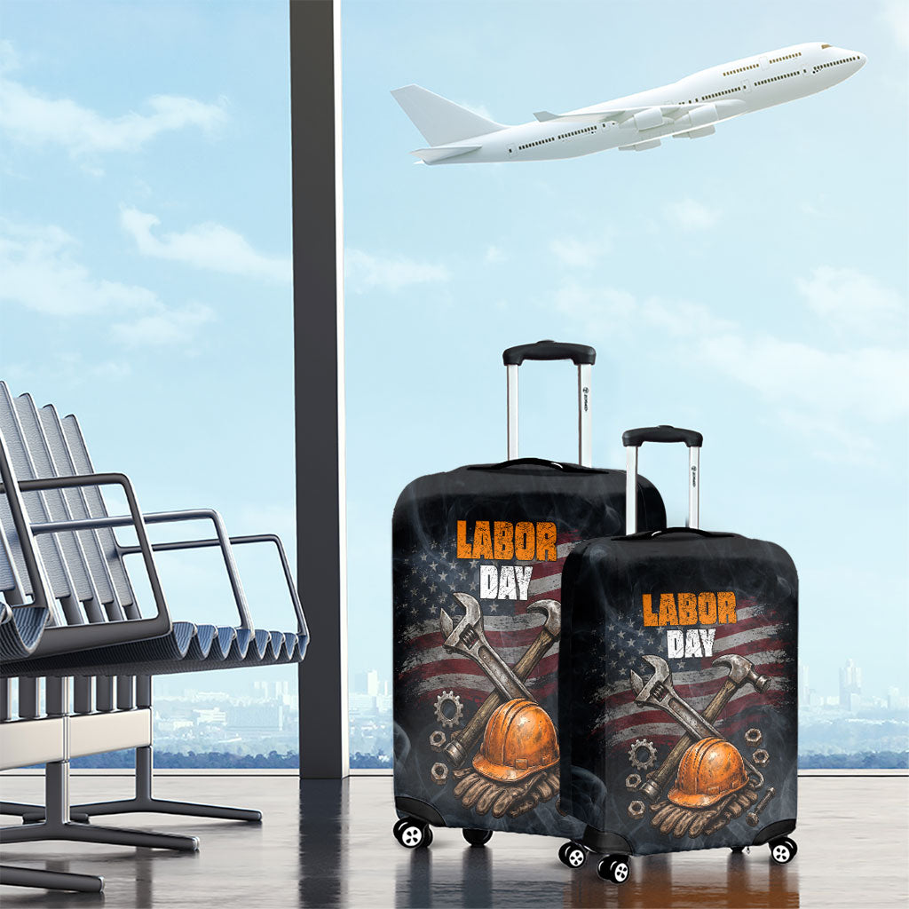 Labor Day Luggage Cover Strong Hands Build Nations Patriotic Grunge Tools