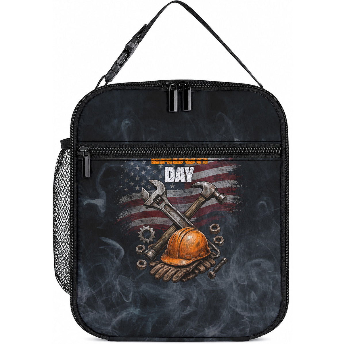 Labor Day Lunch Bag Strong Hands Build Nations Patriotic Grunge Tools