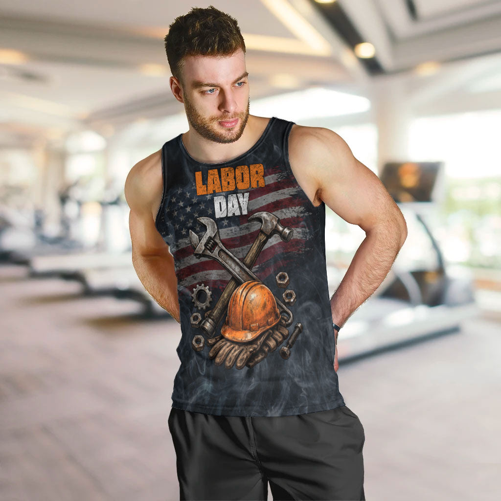 Labor Day Men Tank Top Strong Hands Build Nations Patriotic Grunge Tools