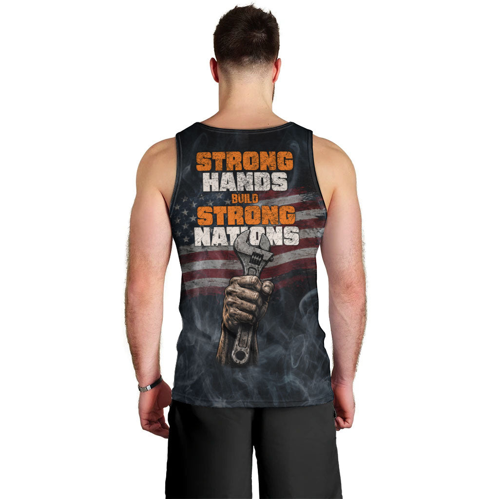 Labor Day Men Tank Top Strong Hands Build Nations Patriotic Grunge Tools