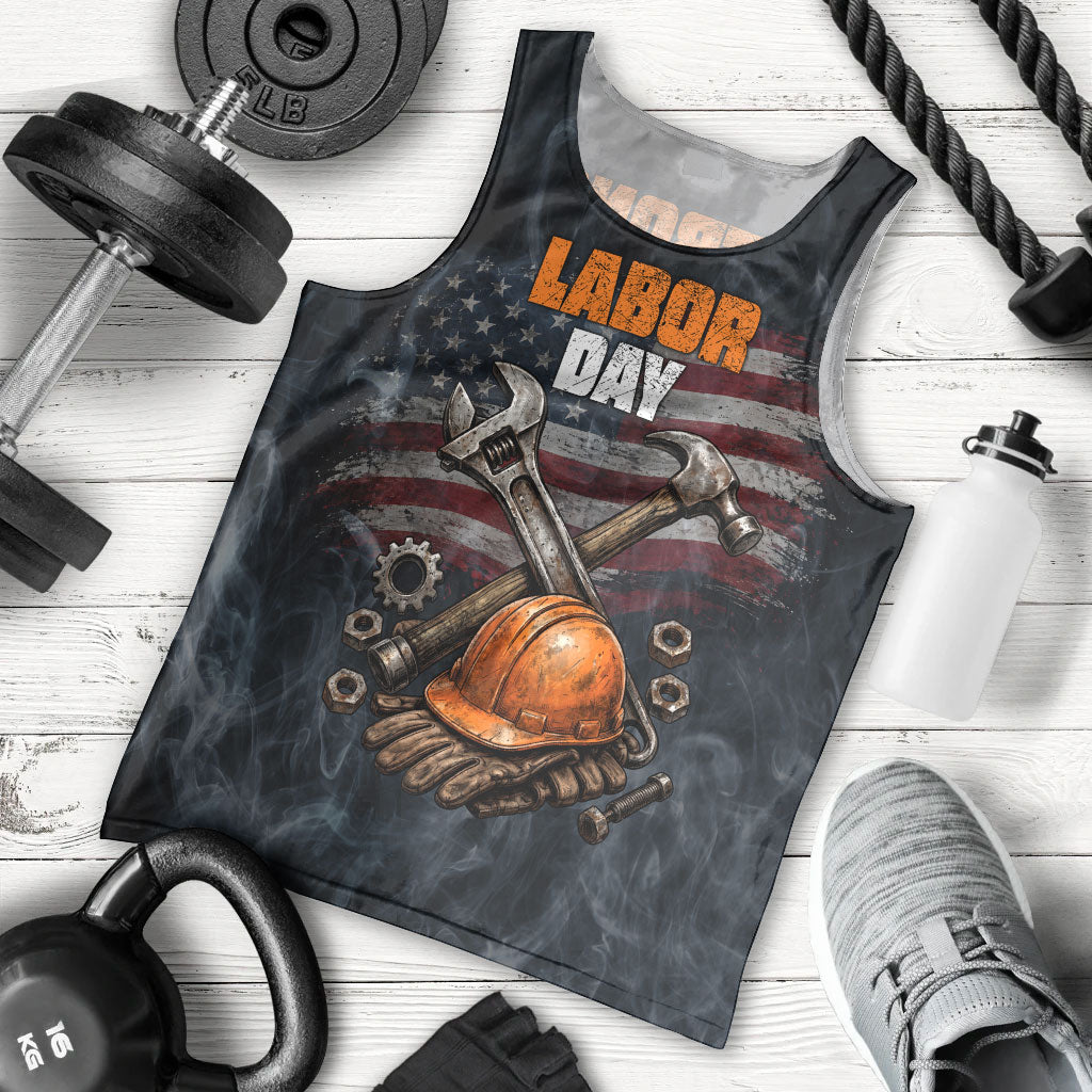 Labor Day Men Tank Top Strong Hands Build Nations Patriotic Grunge Tools