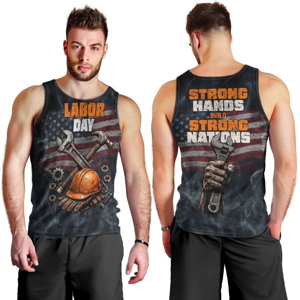 Labor Day Men Tank Top Strong Hands Build Nations Patriotic Grunge Tools