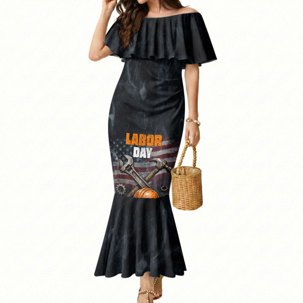 Labor Day Mermaid Dress Strong Hands Build Nations Patriotic Grunge Tools