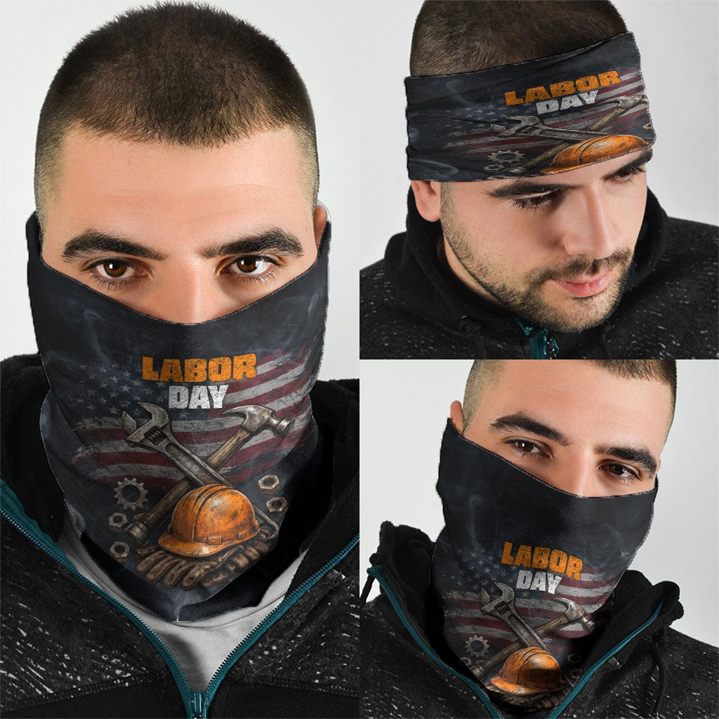 Labor Day Neck Gaiter Strong Hands Build Nations Patriotic Grunge Tools