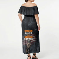 Labor Day Off Shoulder Maxi Dress Strong Hands Build Nations Patriotic Grunge Tools