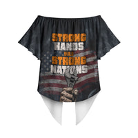 Labor Day Off Shoulder Wrap Waist Top Strong Hands Build Nations Patriotic Grunge Tools