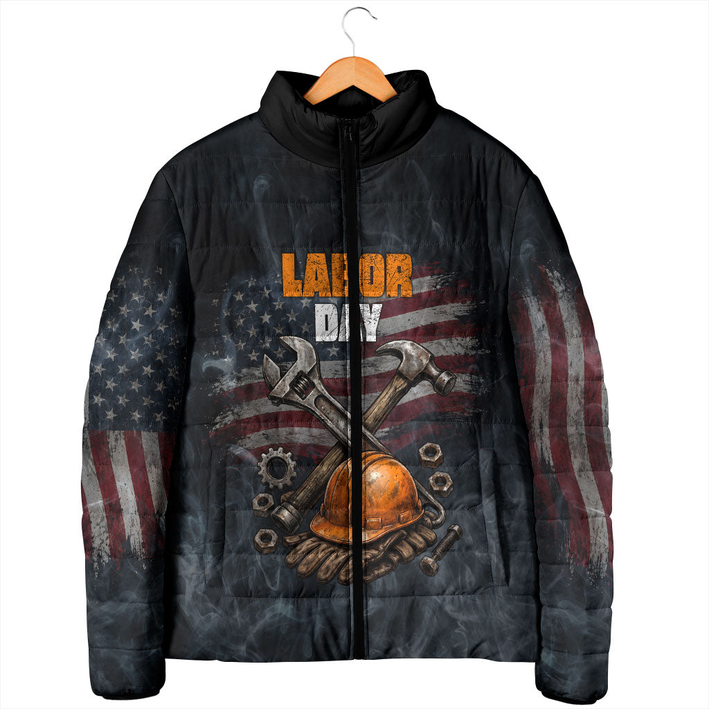 Labor Day Padded Jacket Strong Hands Build Nations Patriotic Grunge Tools