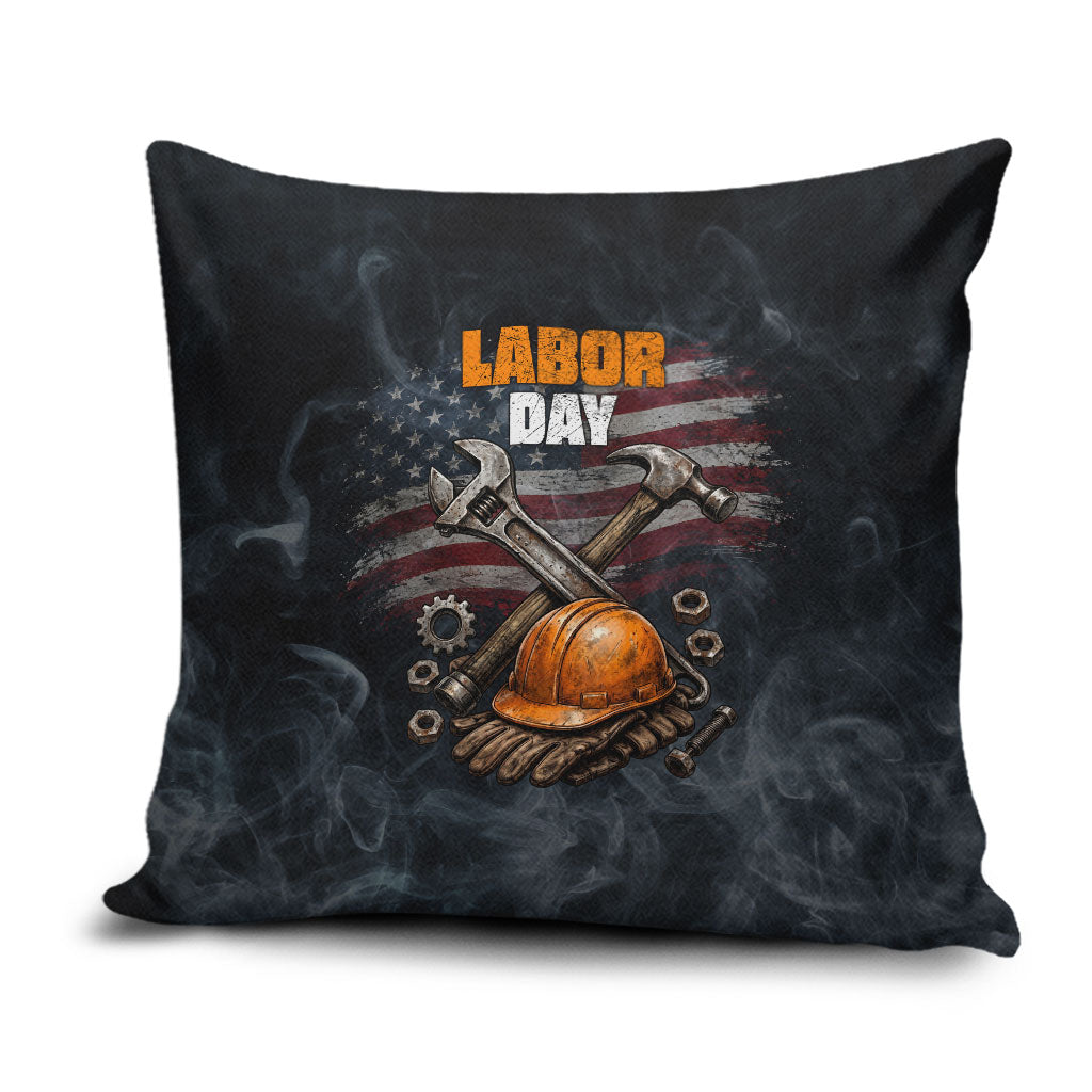 Labor Day Pillow Cover Strong Hands Build Nations Patriotic Grunge Tools