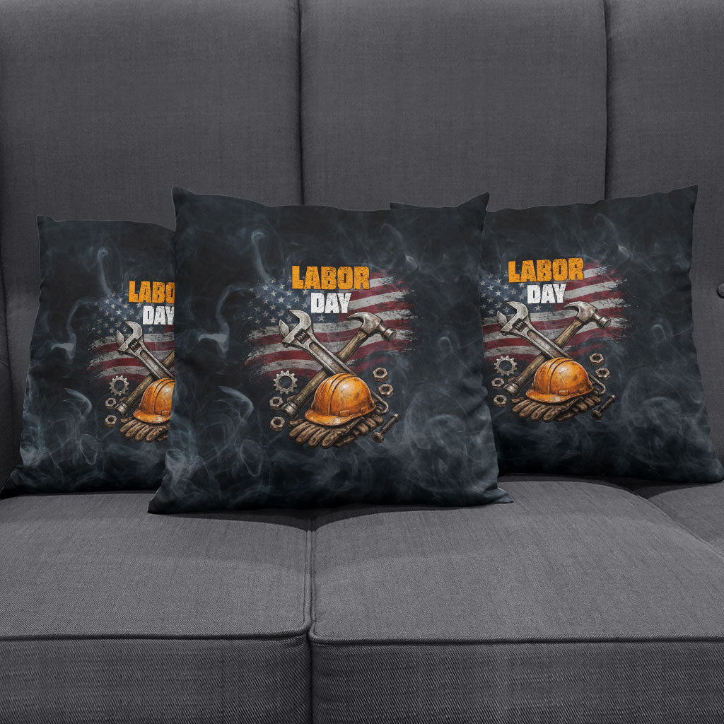 Labor Day Pillow Cover Strong Hands Build Nations Patriotic Grunge Tools