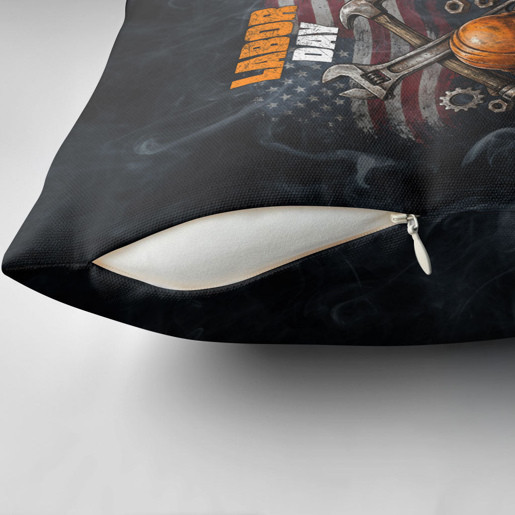 Labor Day Pillow Cover Strong Hands Build Nations Patriotic Grunge Tools