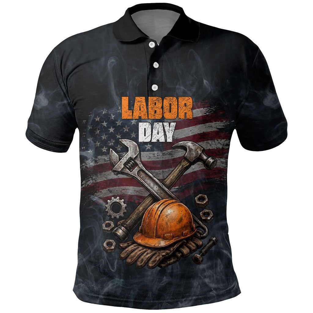 Labor Day Polo Shirt Strong Hands Build Nations Patriotic Grunge Tools