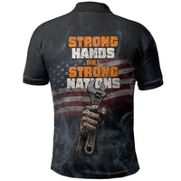 Labor Day Polo Shirt Strong Hands Build Nations Patriotic Grunge Tools