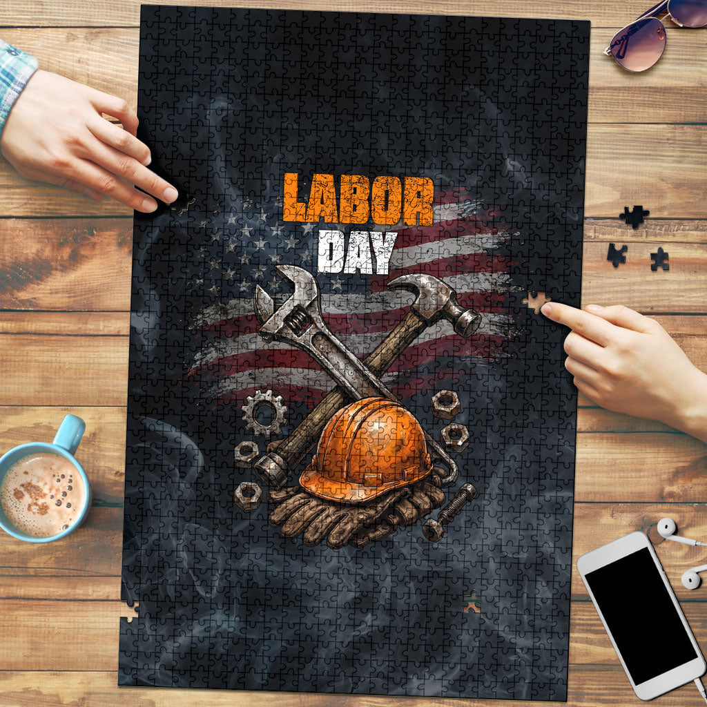 Labor Day Puzzle Strong Hands Build Nations Patriotic Grunge Tools