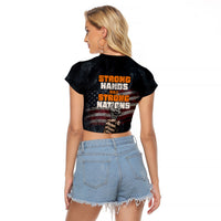 Labor Day Raglan Cropped T Shirt Strong Hands Build Nations Patriotic Grunge Tools