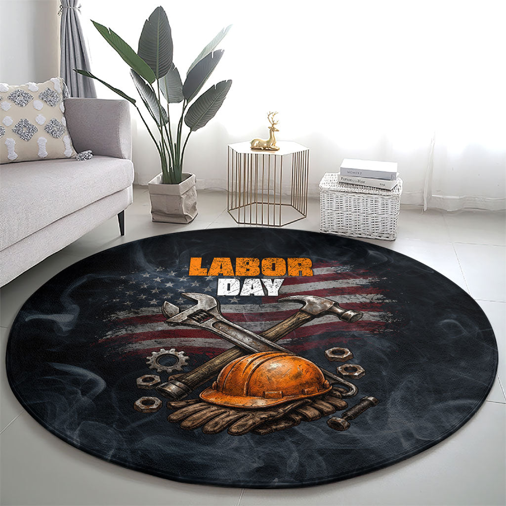 Labor Day Round Carpet Strong Hands Build Nations Patriotic Grunge Tools