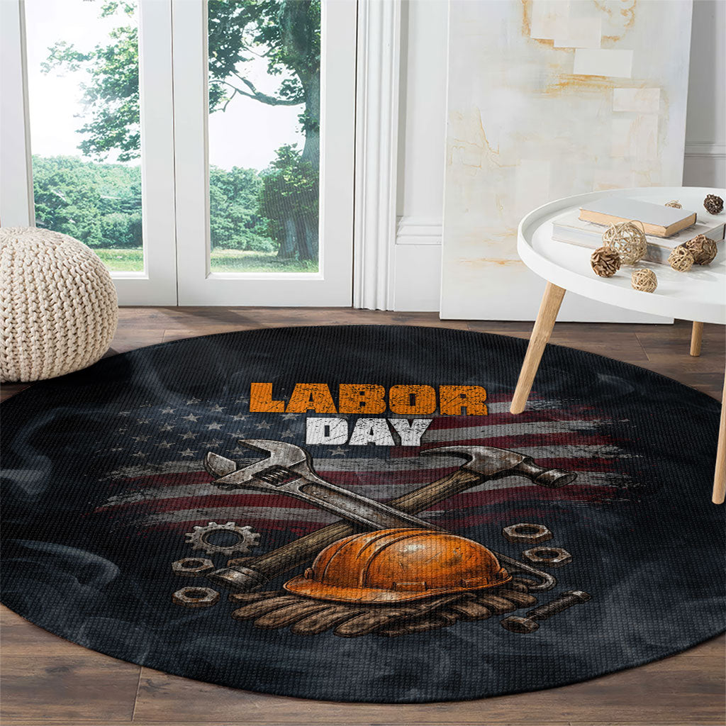 Labor Day Round Carpet Strong Hands Build Nations Patriotic Grunge Tools