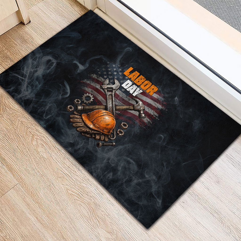 Labor Day Rubber Doormat Strong Hands Build Nations Patriotic Grunge Tools