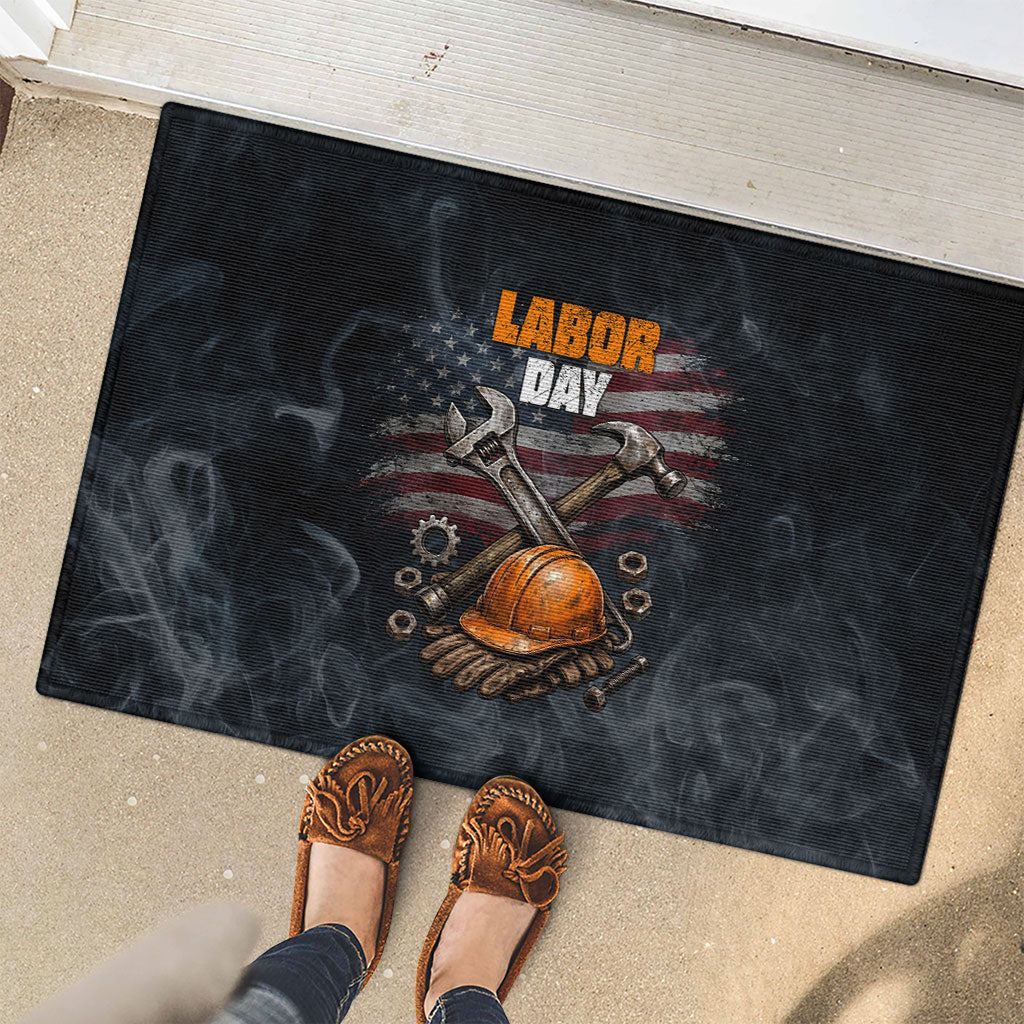 Labor Day Rubber Doormat Strong Hands Build Nations Patriotic Grunge Tools